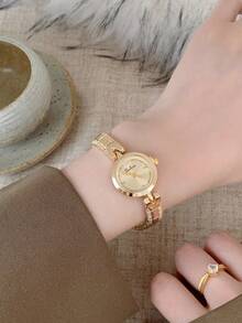 1pc Women's Quartz Watch, Beaded Style, Fashionable Elegant Elegant Design, Suitable For Daily Wear, Birthday/Graduation Gift, Casual Gathering - Gold - View 5