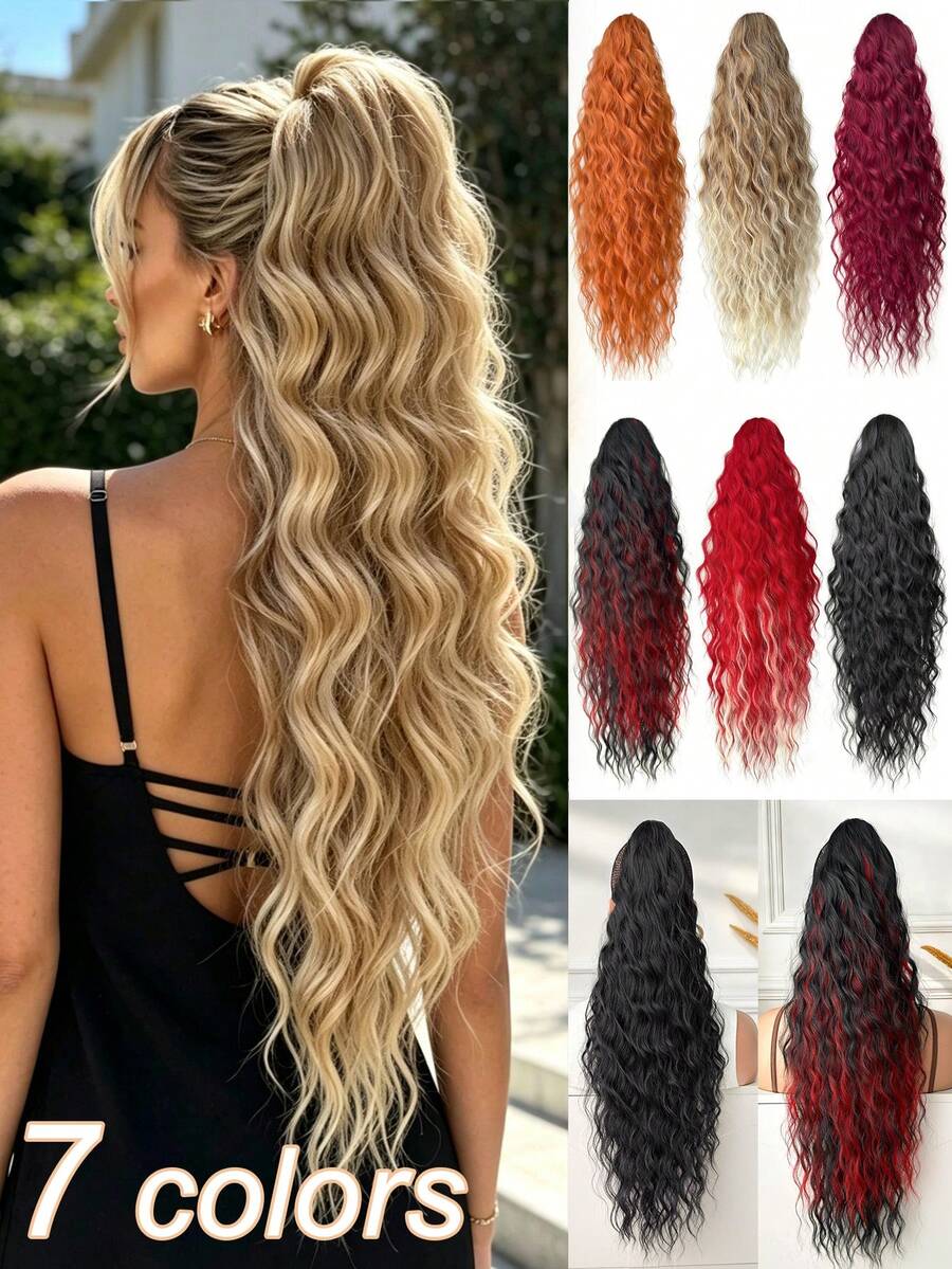 38 Inch Extra Long Straight Heat-Resistant Synthetic Ponytail Hair Extension, Deep Brown Gold Light Brown Gradient Burgundy Black, Suitable For Women's Party And Daily Use Claw Ponytail Hair Accessory - 黑棕色 - 查看 1