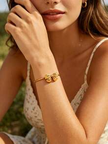 1 Pc Fashion Bow Open Bangles For Women Gold Color Stainless Steel Geometric Bangles Birthday Party Jewelry Gift - Yellow Gold - View 12