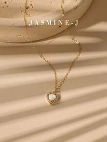 1pc S925 Sterling Silver Full Rhinestone Heart-Shaped Opal Pendant Necklace, Gold Heart-Shaped Opal Necklace, Heart Necklace, Women's Necklace, Simple & Versatile, High-End, Suitable For Women's Daily/Party Wear - Multicolor - View 2
