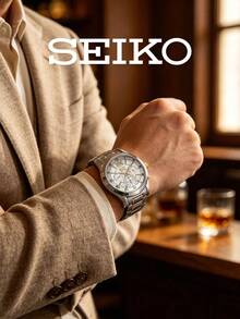 Seiko Men's Quartz Chronograph Dress Watch White Dial Roman Numerals Oversized Date Window Three Sub Dials Two Tone Steel Bracelet Elegant Gift for Office - 銀色 - 查看 3