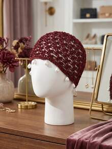 1pc Women's Bohemian Vintage Pearl Pendant Handmade Hollow Woven Hair Net Hat, Breathable Knitted Bucket Hat, Retro Party Wedding Bridesmaid Travel Outing Photography Hollow Breathable Daily Wear Head-Covering Bucket Hat - Mesh Pearls - View 15