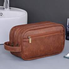 Double Layer PU Leather Travel Makeup Bag, Men's Handheld Multifunctional Storage Bag, Suitable For Travel - Multicolor - View 11