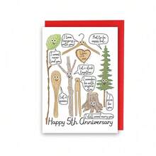 幽默週年紀念卡，木製結婚週年紀念卡，快樂5週年，5週年交往週年紀念卡 | 結婚週年紀念卡 - 1套 - 查看 1