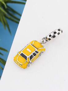 1pc S925 Sterling Silver Yellow Taxi Pendant, Resin Creative Vintage Car Shape DIY Bracelet Charm - Silver - View 5