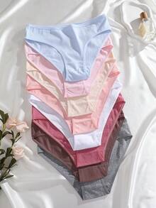 FINETOO 8件組女款純色提花休閒極簡基本款三角內褲，輕量面料適合日常穿著 - 彩色 - 查看 5