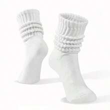 8 Pares de Meias Brancas Unissex Estilo Slouch, Meias Versáteis de Cano Médio Estilo Escolar Japonês, Alta Elasticidade Sem Aperto e Antiderrapante, Uso Duradouro Sem Escorregar, Adequadas para Esportes e Uso Diário - Meias de Cor Sólida Laváveis à Mão, Adequadas para Treinamento e Casual - Multicolorido - Visão 5