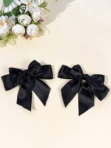 2pcs Women's Minimalist Elegant Glossy Satin Ribbon Large Bow Hair Clips, Sweet Atmosphere Styling Hair Accessories,Claw Clips - Multicolor - View 13