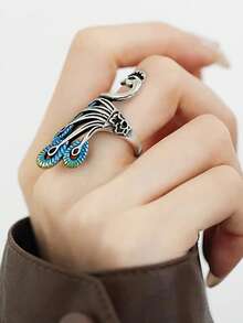 1pc Beautiful Peacock Shaped Ring, Suitable For Women To Wear, Suitable For Wedding, Engagement, Anniversary Party, Valentine's Day Gift - 1# - View 5