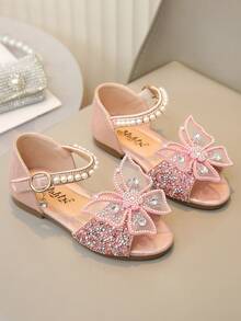Vielseitige Prinzessinnen-Sandalen für Kinder mittlerer bis großer Größe, weiche Sohle, komfortables Design, verziert mit Strass-Schleife und Perlenanhänger, geeignet für Einkaufszentrum und Lässig aktivitäten - Pink - Übersicht 2