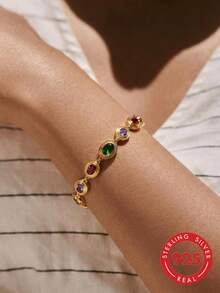 925 Silver Vacation-Style Fashion Colorful Gemstone Bracelet And Earring Set, Suitable For Daily Wear, Vacations, Parties, Anniversaries, And Gifting - Bracelet + Earrings - View 2