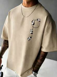 playeras de hombreCamiseta de manga corta con estampado minimalista de panda para hombres, cómoda y transpirable, adecuada para el verano, de moda destacadacamisas para hombreplayera selecci - Albaricoque - Ver 1