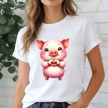 Cute Piggy Heart Hands T-Shirt - Perfect for Gifting, Team Building, And Casual Wear! - Weiss - Übersicht 1