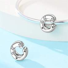 1 pieza Encanto de cuentas de la serie de iniciales estrelladas de estilo cielo estrellado celestial de plata de ley S925 de baja alergia, adecuado para pulsera original, fabricación de joyas DIY para mujeres, regalo de cumpleaños - Blanco - Ver 4