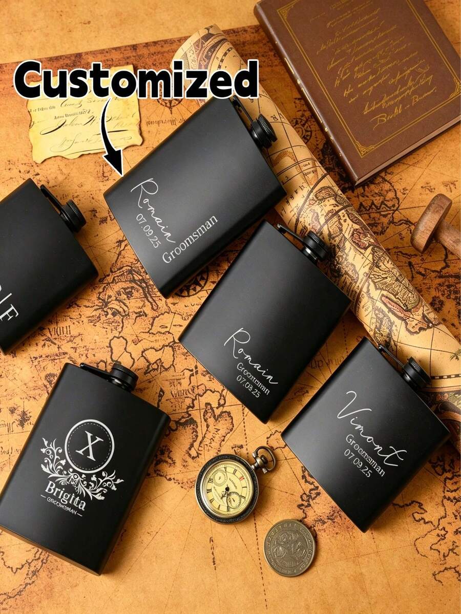 Personalized Matte Black Groomsman Flask - Engraved Stainless Steel Flask - Unique Gift For Men, Perfect For Wedding Parties - Multicolor - View 1