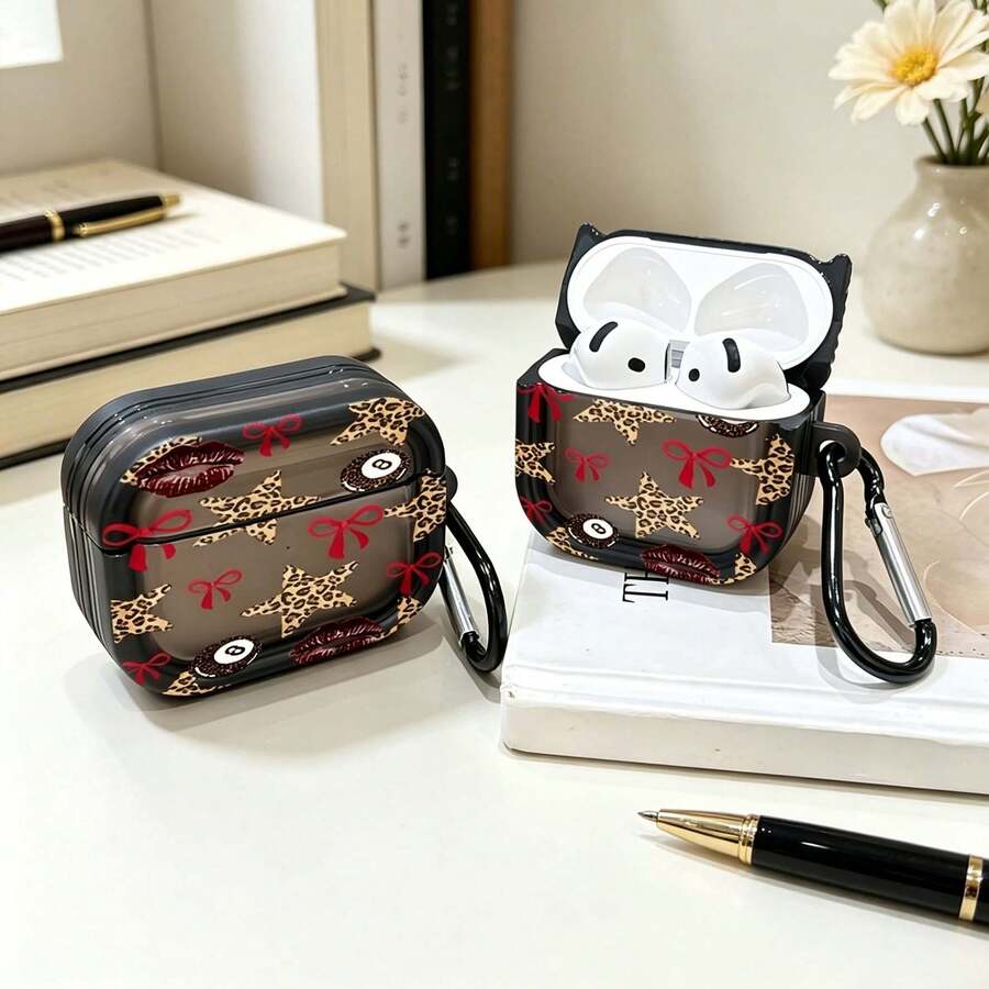 Funda Protectora Transparente Azul con Diseño de Vida Marina Compatible con Estuche de Auriculares Inalámbricos Apple, Resistente a Arañazos y a Golpes - Estilo estrella con estampado de leopardo negro transparente - Ver 1