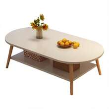 Double-Layer Coffee Table, Sofa Tea Table, Outdoor Leisure Side Table, Solid Wood Legs, Low Table, Modern Minimalist Small Table, Suitable For Small Apartments And Living Rooms - White - View 6