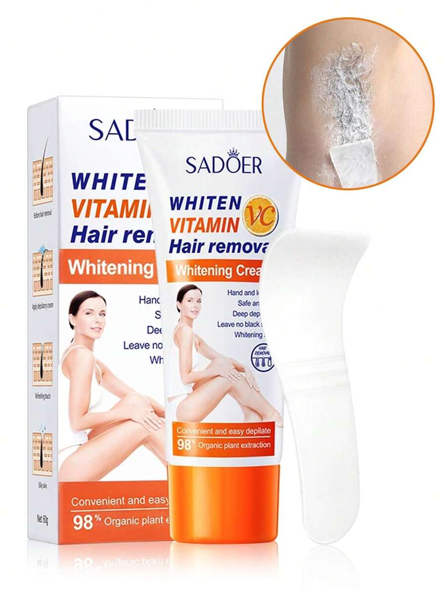 SADOER SADOE 維他命美白脫毛霜 1 入,易清潔全身脫毛霜,快速見效(5-10 分鐘)光滑脫毛凝膠,美白脫毛配方,溫和蘆薈脫毛霜,適合全身使用 | 無殘毛、不刺激、快速見效 | 絲滑肌膚,適合女性與母親 - 維生素c - 查看 1