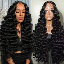 Loose Deep Wave Lace Front Wigs Human Hair 13x6 HD Lace Deep Wave Frontal Wig 250% Density Glueless Human Hair Wigs For Women Wet And Wavy Curly Wig Brazilian Pre Plucked 13x4 Transparent Deep Wave Lace Front Wig With Baby Hair For Christmas Gifts - Natural Black - 查看 4