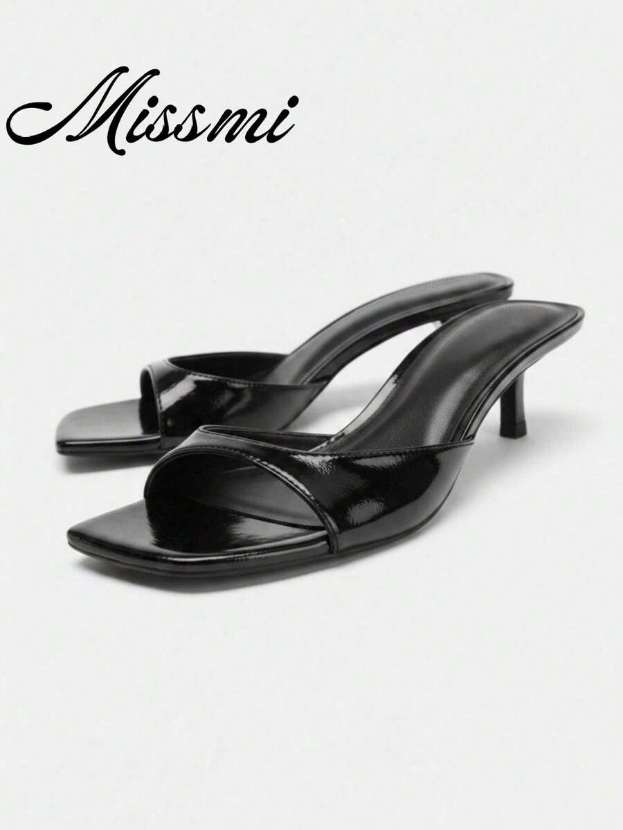 2026 Spring/Summer New Women's Shoes, Mule Style Mid/Low Heel Sandals,Kitten Heels - Black - View 1