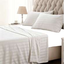 3pcs Luxury Satin Stripe Bedding Set, Soft & Breathable, All Season, 1 Flat Sheet + 2 Pillowcases - White - View 8