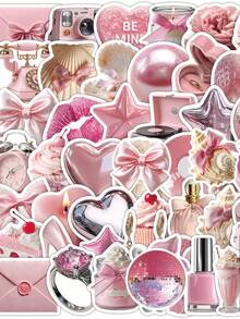 50pcs Pink Coquette Y2K Vintage Art Cool Aesthetic Graffiti Stationery Stickers, Vinyl Waterproof, Suitable For Laptop, Phone Case, Gift, Computer, Planner, Skateboard, Water Bottle, Scrapbook, Guitar School Supplies - B - View 8