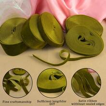1 Roll 2 Yards Multi-Size Single-Sided Non-Stretch Olive Green Flocked Ribbon, Flocked Satin Ribbon, Flocked Ribbon, Bows, Handmade DIY Clothing Accessories (Excluding Paper Spool, Length Is Measured By Hand And May Have Deviations) - Olive Green - View 6