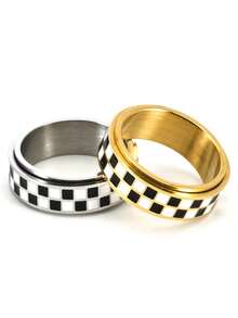 Niche Design Black And White Checkered Ring, High-End Fashion Minimalist Versatile Checkerboard Finger Ring - Black and White Checkered Ring - View 5