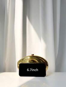 1 pieza Bolso de noche con rayas electrochapadas en oro 3D con cadena de metal, forma asimétrica, hombro/bandolera/clutch, diseño asimétrico, estilo de alta gama para vestido de noche de mujer, concierto y fiesta - Dorado - Ver 10