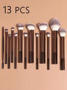 13 Pcs Makeup Brush Set, Dense Bristles, Aluminum Alloy Handle, Suitable For All Skin Types - Chocolate Brown - View 9