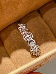 1/3pcs Fashionable Luxury Star Hollow Ring Copper Inlaid Rhinestone Faux Pearl Silver Open Ring, Suitable For Women's Daily Party Holiday Date Matching, Jewelry Gift, Wedding Jewelry - Silver - View 3