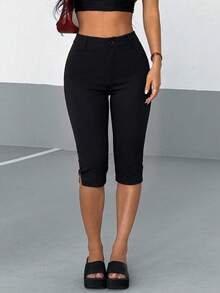 AITYI Studio Women's 7/8 Pants, Spring/Summer Casual With Slit Design, Zipper Waist, Fashion Minimalist Sexy American Ins, Chic, Comfortable Slim Fit, Suitable For Outdoor Sports, Commute, Elegant Versatile Y2K, Beach Party, Rural Vacation, Holiday Outfit, Graduation, Independence Day, Music Festival, Well Fit - Black - View 2