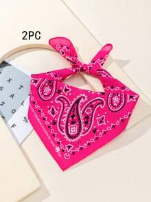 1 pieza/2 piezas Pañuelo cuadrado de moda versátil con diseño de estrella & paisley estilo hip hop - Rosa Rojo-061 - Ver 6