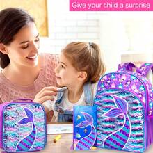 3 Pieces Girls Purple Mermaid Tail Scale Print Reversible Sequin Material Adjustable Straps Cute Style Backpack Set For Back-To-School & Daily Travel - Fish Tail - View 11