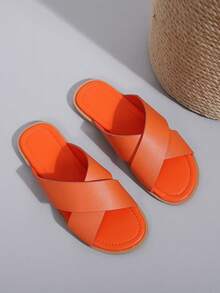 Men's Striped Slip-On Flat Sandals, Vacation Beach Spring/Summer Fashion Orange Home Slippers - Orange - View 4