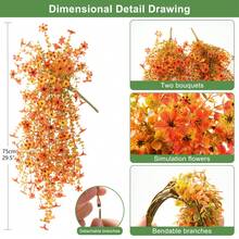 Juego de 4 piezas de flores decorativas artificiales de otoño, flores artificiales colgantes, decoración de otoño para exteriores, flores de crisantemo de seda artificial, resistente a los rayos UV y no se desvanece, adecuado para macetas de exterior de otoño, porche, patio, jardín - Naranja - Ver 7