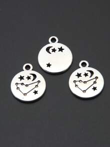 12pcs Random Assorted 12 Zodiac Signs Alloy Pendants DIY Handmade Jewelry Accessories, Astrological Star Moon Round Charms, Vintage Silver-Tone Pendants For Bracelets, Necklaces, Keychains - Multicolor - View 2