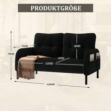 Sofá de dos plazas de pana con acolchado confortable, respaldo alto y bolsillos laterales, patas metálicas, bolsillos laterales integrados, suavidad acogedora y soporte óptimo, perfecto para espacios de relajación en la oficina en casa. - Negro - Ver 3