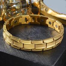 Men Business Style Stainless Steel 18K Gold Plated Magnetic Bracelet Suitable For Daily Party Wear Hip Hop Punk Fashion Jewelry - Gold - View 6