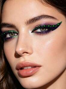 1pc Dark Green Black Rhinestone Eyeliner Face Decoration Sticker, Diamond Eyeliner Sticker, Reusable Eyeliner Sticker, Easy To Use, Suitable For Women's Makeup And Eye Decoration - 彩色 - 查看 3