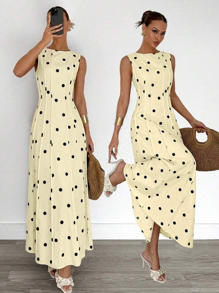 vestido de línea A con drapeado sin mangas para el verano - Amarillo claro - Ver 1