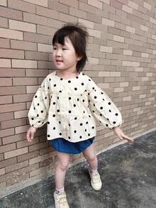 Ins Style Baby Girls' Polka Dot Printed Long Sleeve Top For Autumn - Apricot - View 2