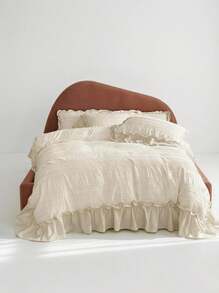 Veyra Day 2/3 Pcs Princess Style Bedding Set 100% Polyester 3D Cut Flower Ruffle Duvet Cover No Insert All Season Modern Ruffled Duvet Cover With 1/2 Pillowcases - Beige - View 9