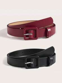 PU Buckle Simple Versatile Skirt Belt - Black + Burgundy - View 14