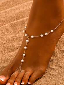 A Stylish And Exquisite Beach-Style Faux Pearl Anklet - Gold - View 3