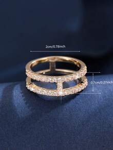 1 buah Cincin Minimalis Geometris Bertatahkan Pave, Desain Mewah Ringan dan Elegan, Aksesori Elegan untuk Perjalanan Sehari-hari yang Mencerahkan Kulit - JZ23967 - View 4