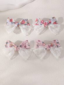 2pcs/4pcs Juego de pinzas para el cabello con lazo de malla floral para niñas, combinación adecuada para decoración diaria - Multicolor - Ver 12