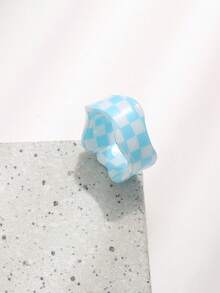 7pcs Acrylic Rings With Square Checkerboard Pattern Design, Fashionable Minimalist Rings, Personalized Jewelry Gift Suitable For Men And Women Daily Wear, Perfect Party And Holiday Gift, Versatile Accessory For Women Casual And Vacation Outfits - Multicolor - View 6