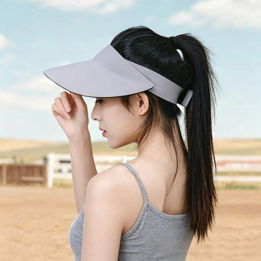 女款無縫防曬帽,夏季戶外UV防曬寬簷遮陽帽,含面部遮蓋與開頂設計 - 防曬帽 - 查看 1