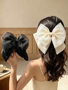 1 Stück französischer Satin-Schleifen-Haarspange, elegante Mesh-Pferdeschwanz-Haarspange, Prinzessinnen-Klammer, sanftes Damen-Haaraccessoire - Verschiedenfarbig - Übersicht 2